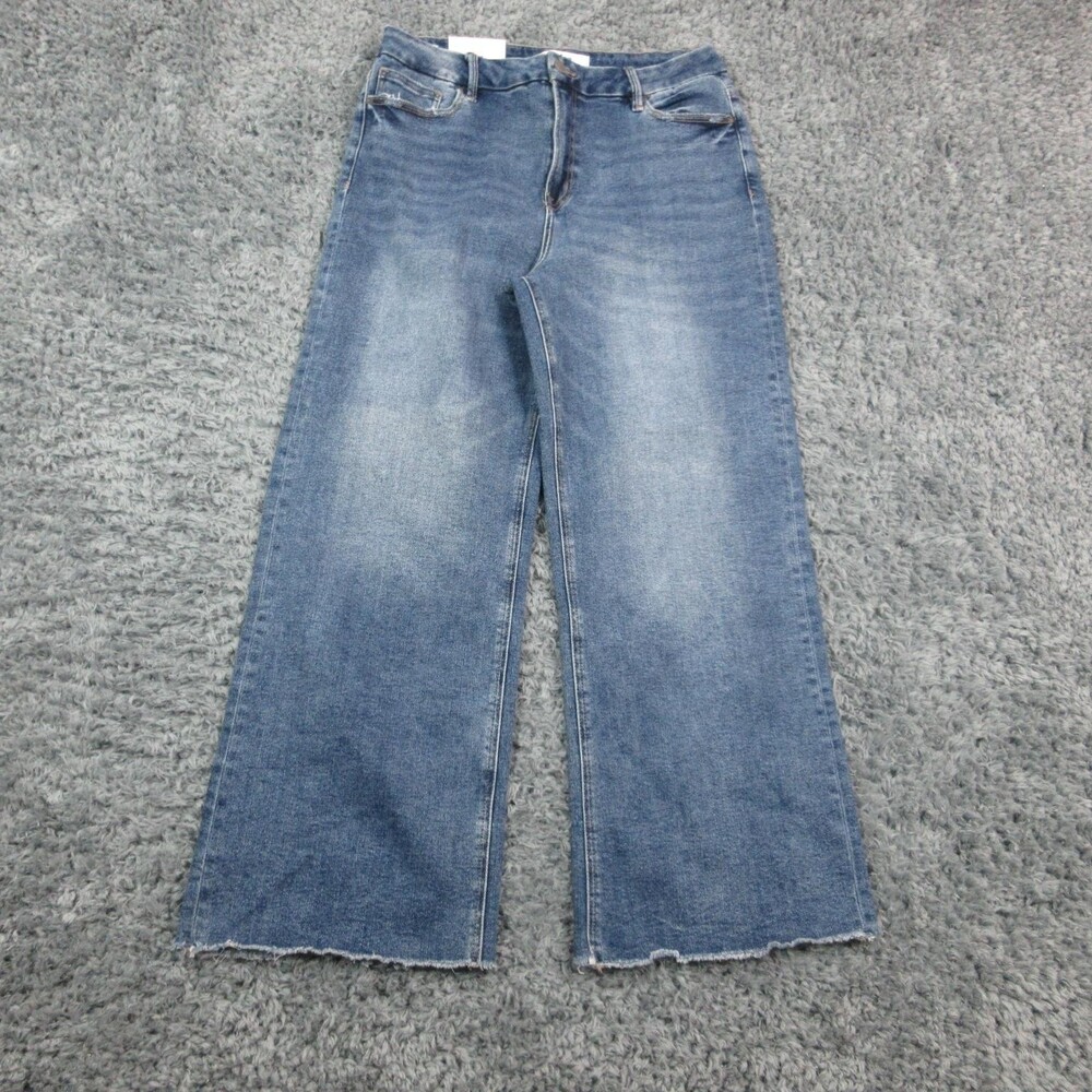 Mica Denim Jeans Womens 32 Super High Rise Wide Leg Raw Hem Stretch 32x28.5* NWT